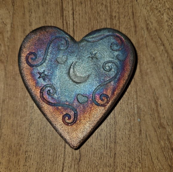 Blessed Heart Raku Pottery Turquoise Heart SIGNED artist Jeremy Diller - Picture 2 of 3